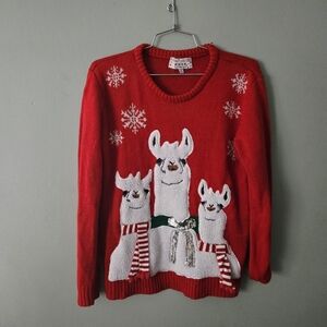 Poof Holiday Ugly Christmas Alpaca Llama Sweater, size M